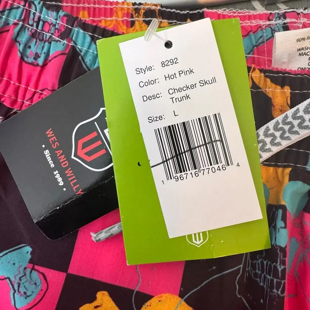 NWT Wes & Willy Youth Boys Check Skull Swim Trunks vibrant multicolored Large